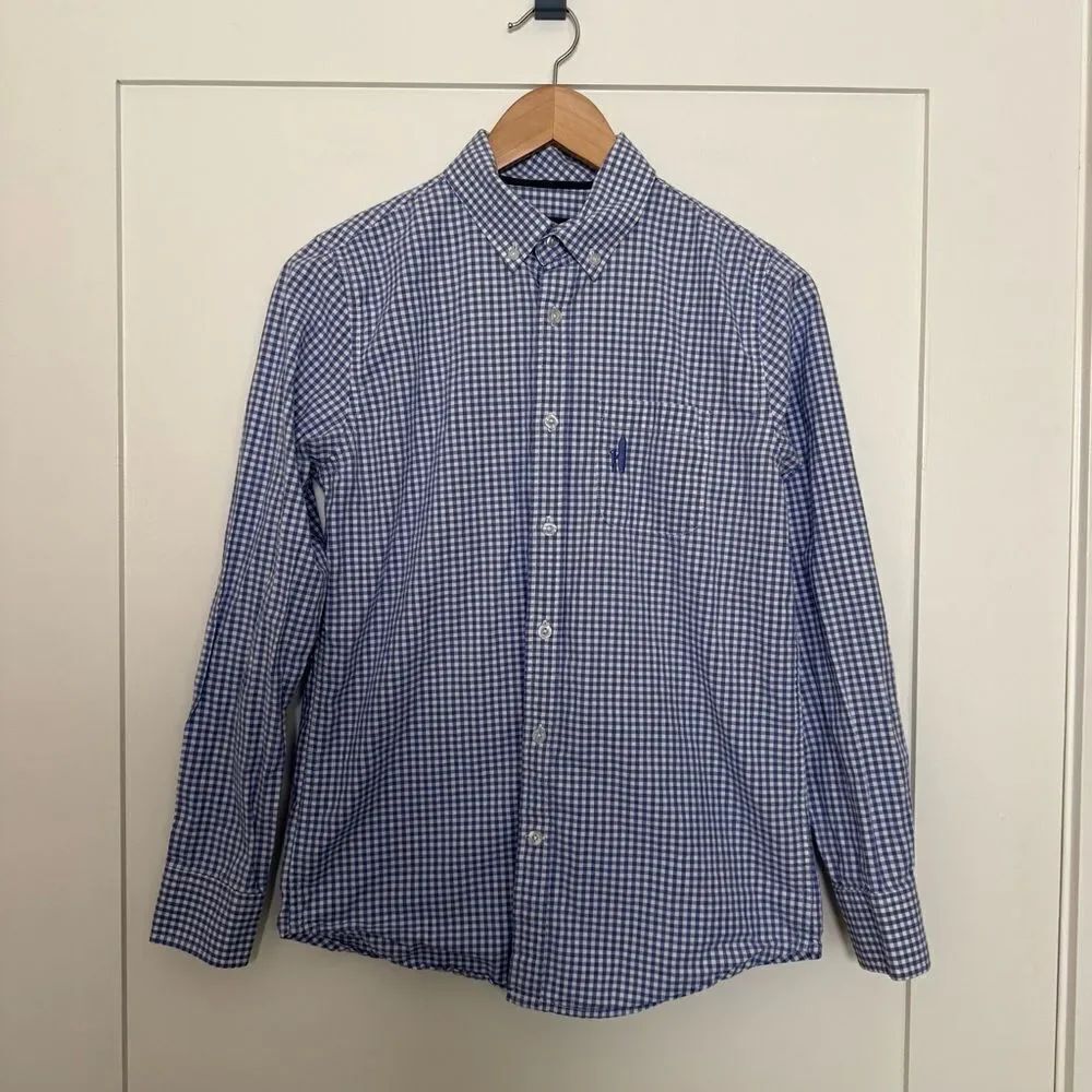 Johnnie O Shirt Mens Sz 14 M Blue Checkered Button Down Long Sleeve Casual